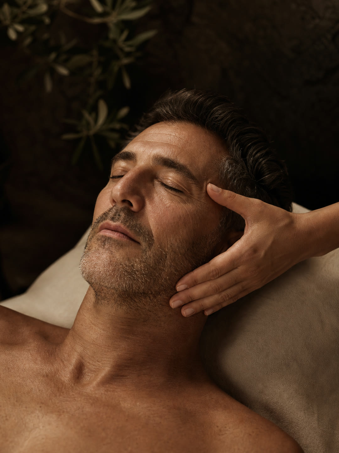 Massage du visage pour homme dans une ambiance calme et chaleureuse